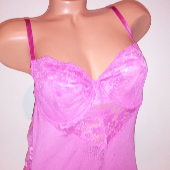 Victoria Secret Lingerie Chemise Slip Pink Lace Trim Solid Modal Underwire New W - Picture 5 of 16